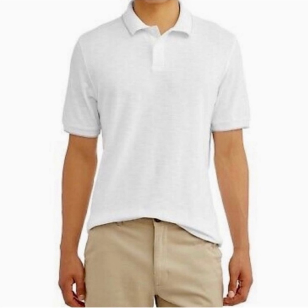 GEORGE Men’s White Small 34-38 Pique short sleeve collared Polo Uniform EUC